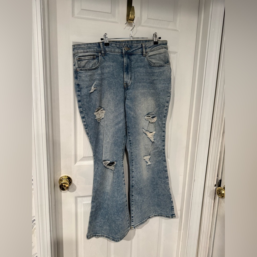 Maurice’s 18 x-short (26” inseam) distressed flare jeans NWOT never worn